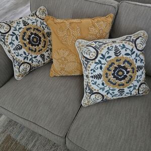 Kirklands Mustard and Multi Floral Embroidered Accent Pillow Set Of 3